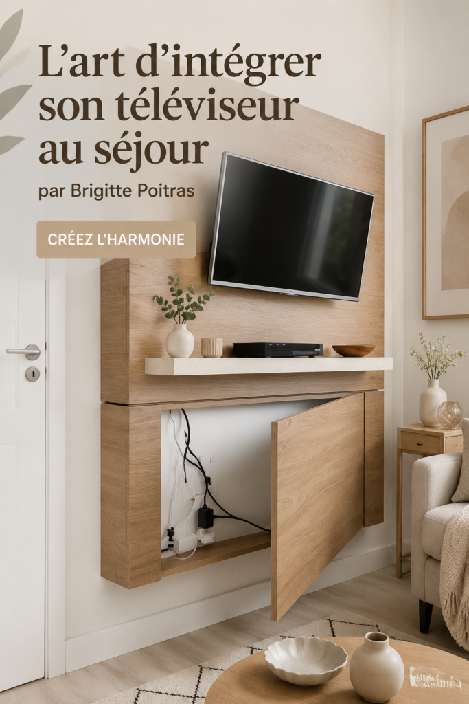 Un salon moderne avec un téléviseur intégré esthétiquement.