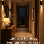 Couloir avec une lumière tamisée créant une ambiance cosy