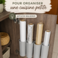 Une petite cuisine lumineuse bien organisée avec des rangements pratiques et élégants.