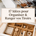 Tiroir en bois organisé avec des séparateurs et des accessoires