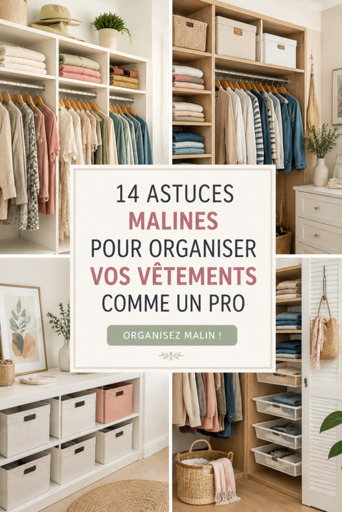 Dressing organisé avec des vêtements bien rangés et des accessoires pratiques.