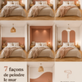Mur peint derrière un lit avec des couleurs apaisantes, créant une atmosphère chaleureuse dans la chambre.