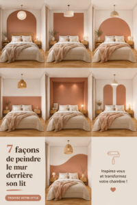 Mur peint derrière un lit avec des couleurs apaisantes, créant une atmosphère chaleureuse dans la chambre.