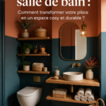 Salle de bain chaleureuse avec peinture douce et éléments de décoration