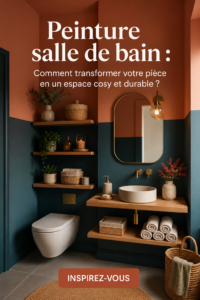 Salle de bain chaleureuse avec peinture douce et éléments de décoration