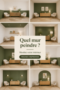 Un salon moderne avec un mur joliment peint et décoré.