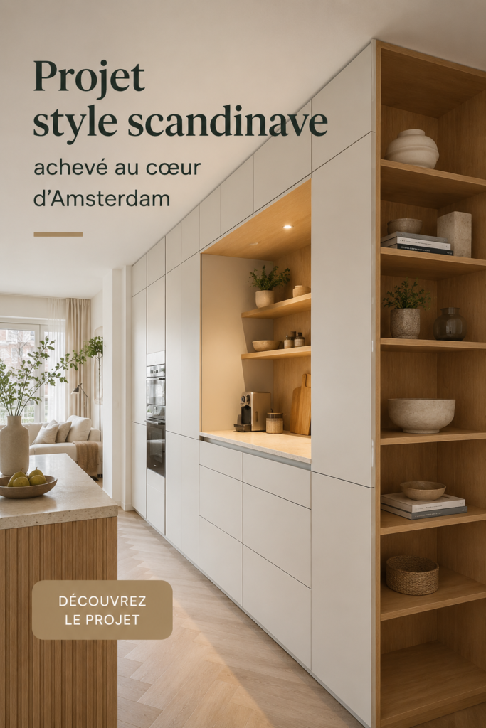 Un intérieur de style scandinave à Amsterdam avec des meubles en bois clair et des touches de décoration nordiques