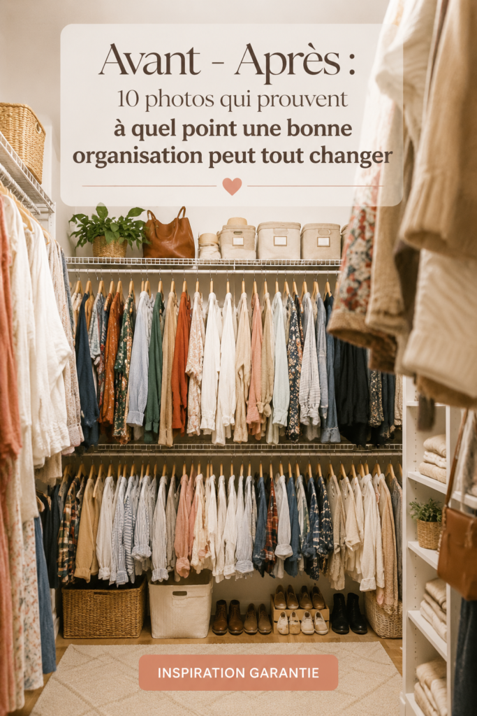 Avant/après d'un salon transformé grâce à une meilleure organisation.