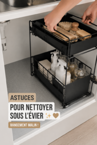 Evier de cuisine propre et bien organisé avec des produits de nettoyage