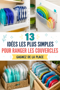 Idées de rangement pratiques pour couvercles de cuisine.