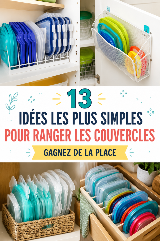 Idées de rangement pratiques pour couvercles de cuisine.