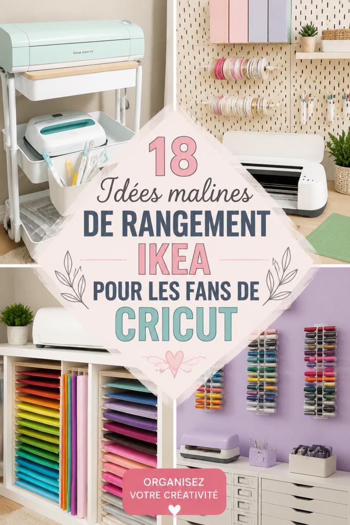 Espace de travail organisé avec des solutions de rangement Ikea adaptées aux fournitures Cricut