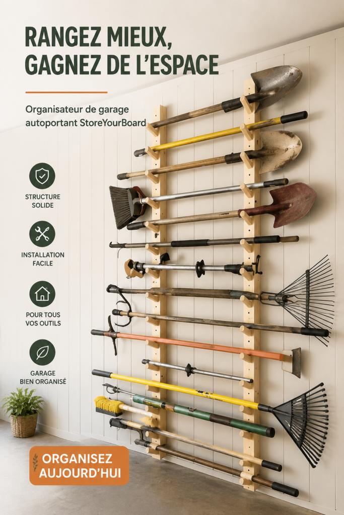 Photo d'un garage organisé avec un système de rangement élégant et pratique.