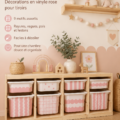 Stickers IKEA Trofast colorés appliqués sur un tiroir en bois