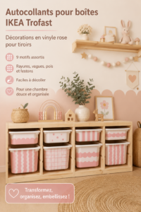 Stickers IKEA Trofast colorés appliqués sur un tiroir en bois