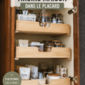 Tiroirs en bois dans un meuble moderne, ajoutant une solution de rangement pratique
