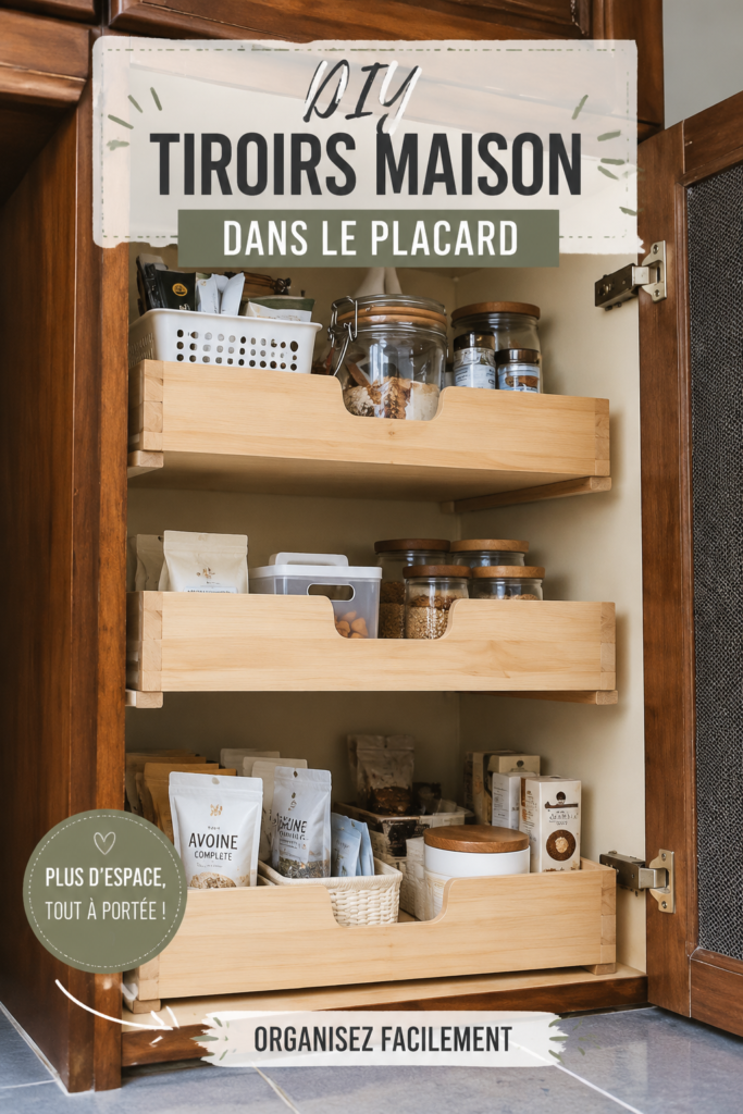 Tiroirs en bois dans un meuble moderne, ajoutant une solution de rangement pratique